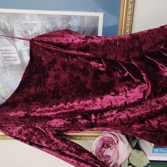 Eliza J Velvet Wine color One Sleeve Dress Date Night Formal Sexy Flirty - Picture 4 of 11